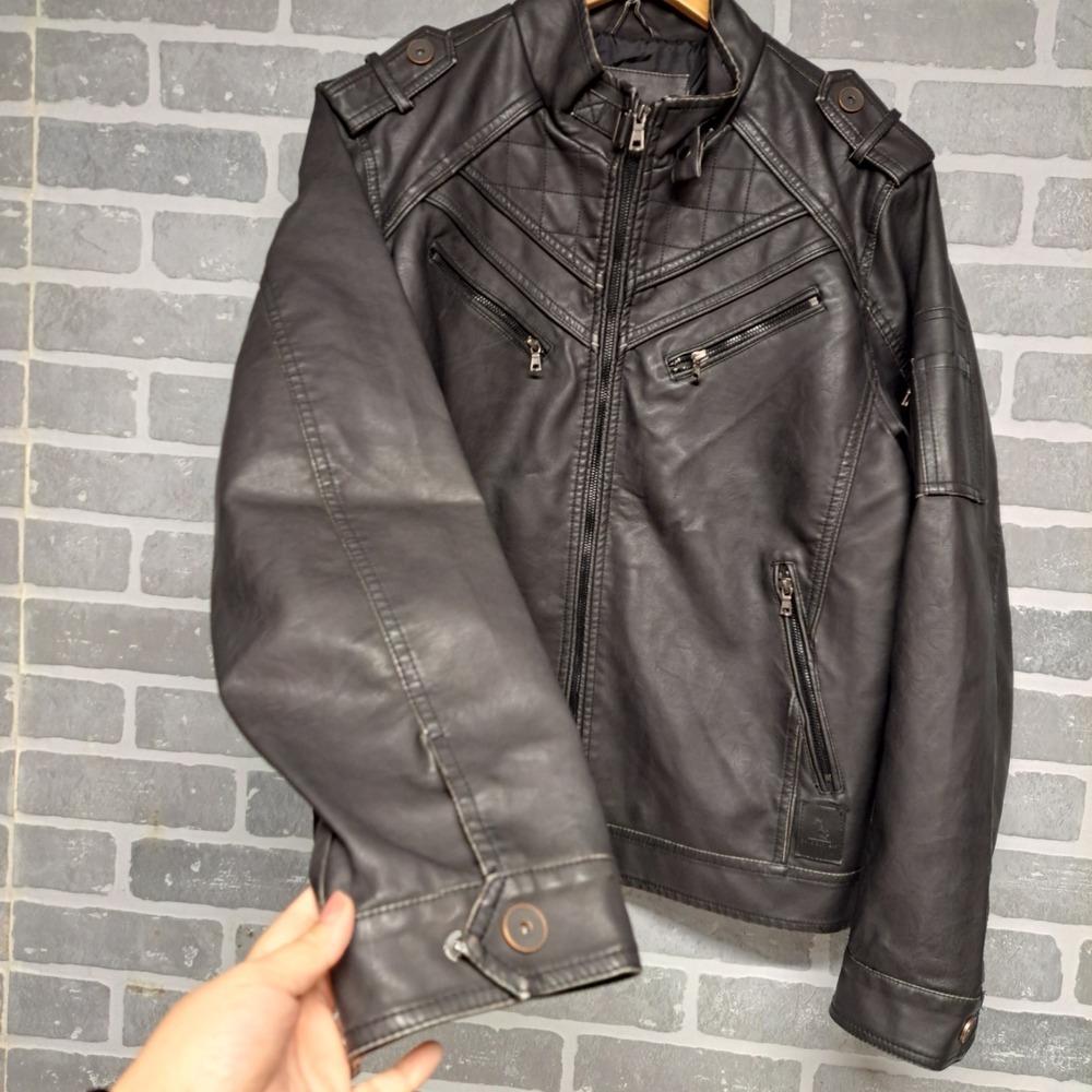 David Outerwear Mens PU Leather Black Full Zip Pockets Jacket Size Large - Picture 2 of 15